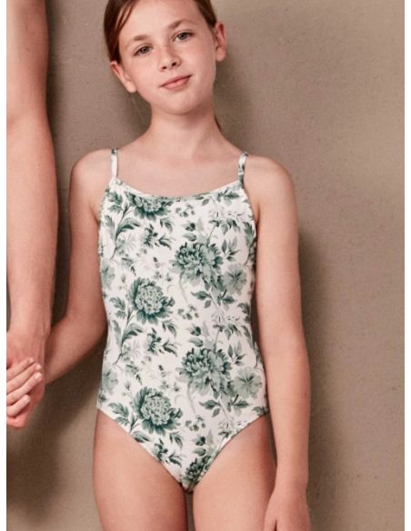 Bañador tirantes niña estampado floral verde