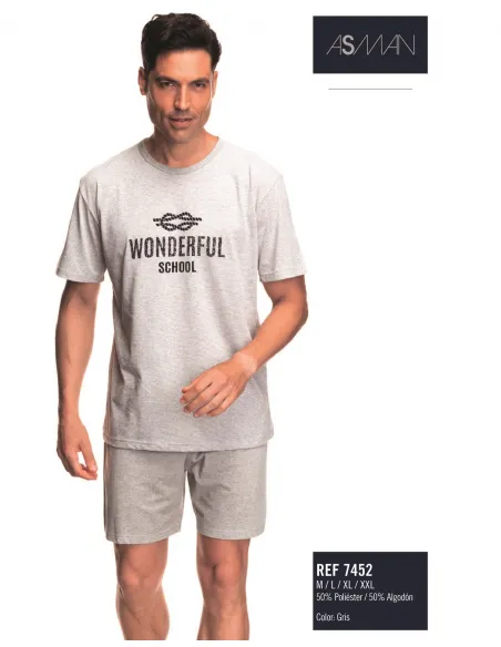 Pijama actual GRIS Dibujo nudos caballero verano assman cuello redondo