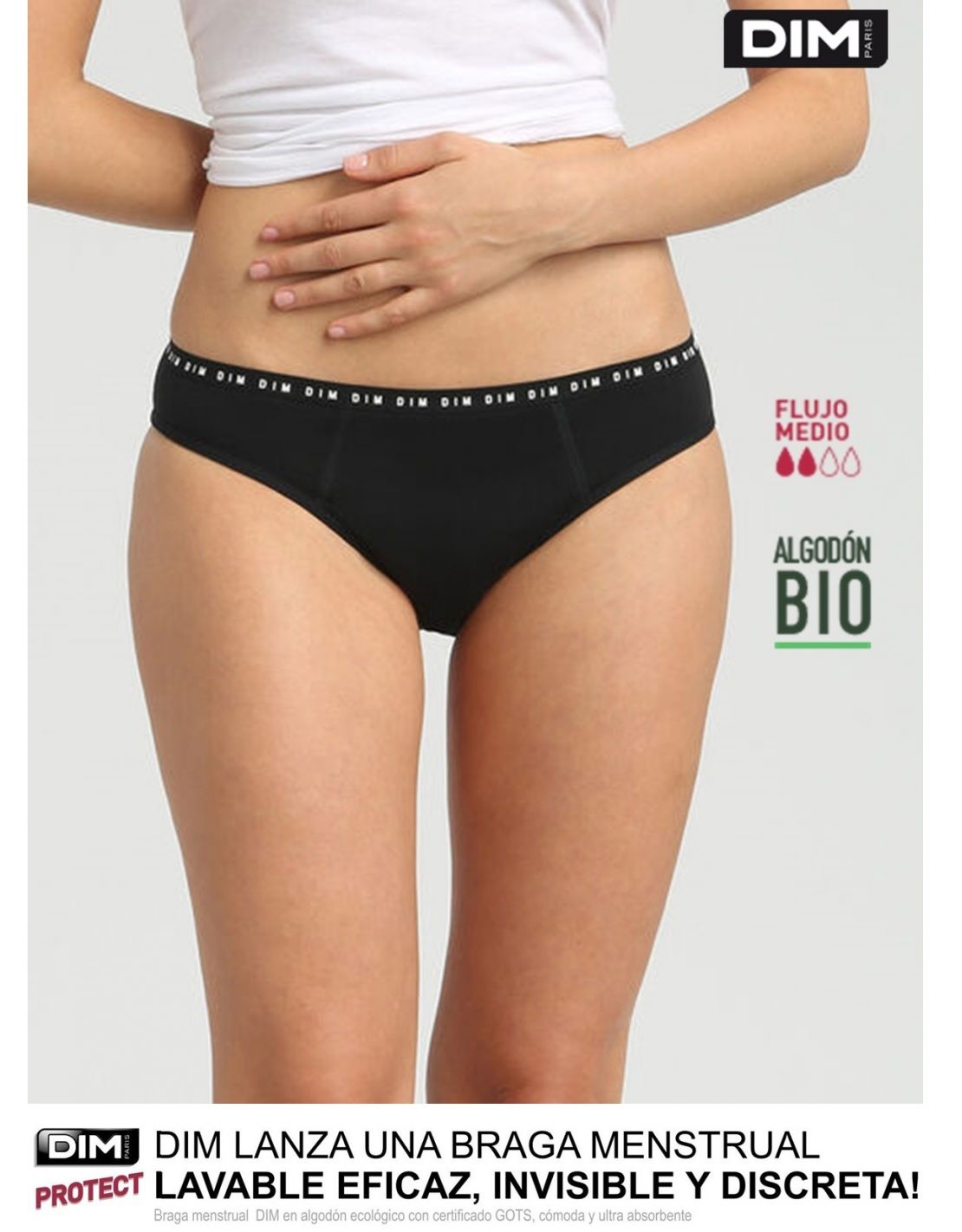 Braga Bikini Menstrual Lavable DIM PROTECT BDS Colores Negro Tallas Flujo  Abundante 36/38