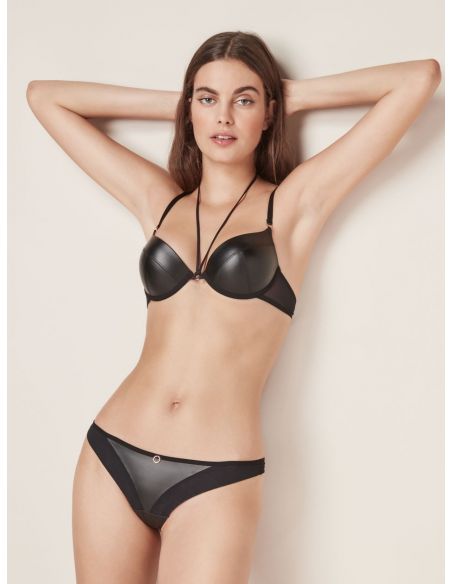 Conjunto efecto piel Push up retro lenceria femenina escote