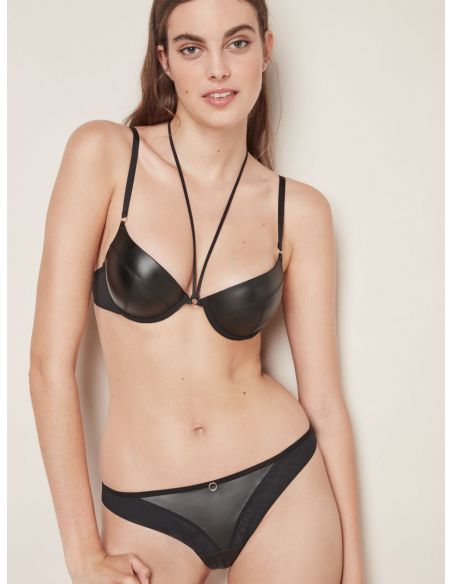 Conjunto efecto piel Push up retro lenceria femenina escote