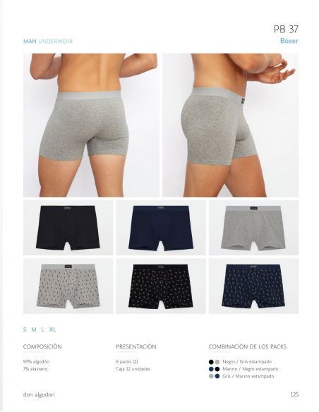 Pack de 6 boxer Don algodón ® surtidos colores basicos