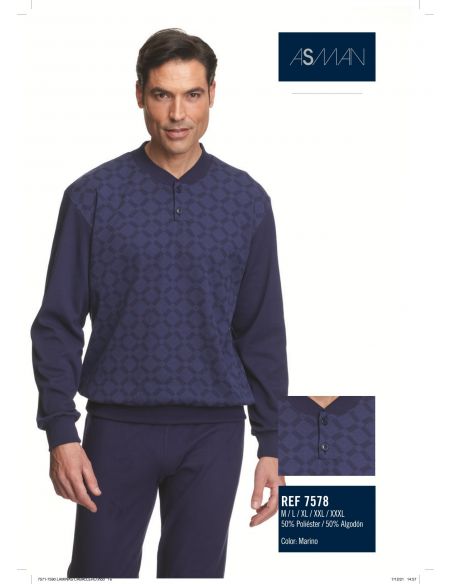 Pijama clasico cuello pico largo invierno caballero frio