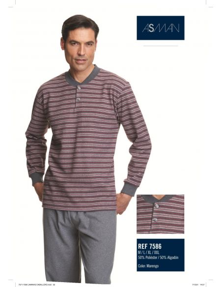 Pijama invierno marineno estampado invierno cuello pico