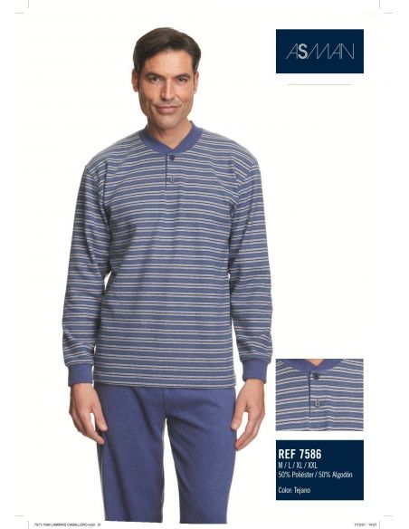 Pijama invierno marineno estampado invierno cuello pico