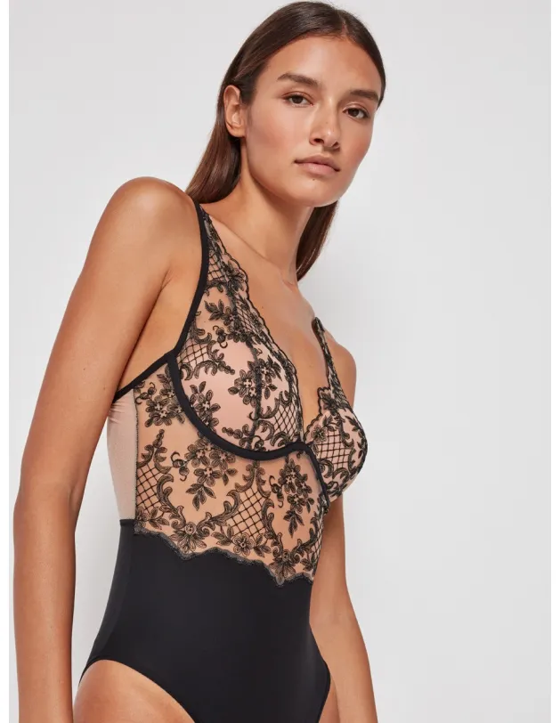 Conjunto body con aros tull encaje