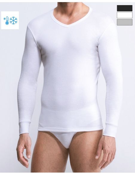 Camiseta termica manga Larga cuello pico afelpada