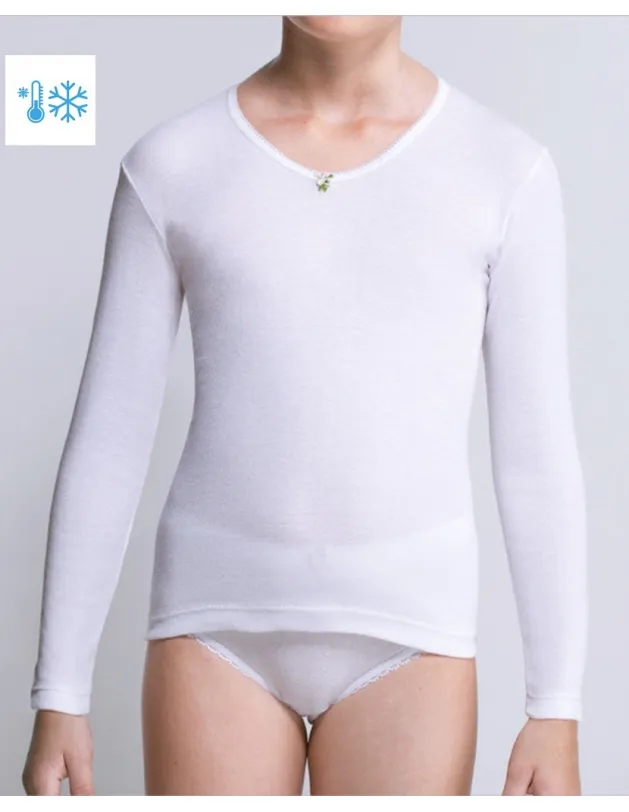Camiseta manga larga blanca 100% algodón, Pijamas de mujer